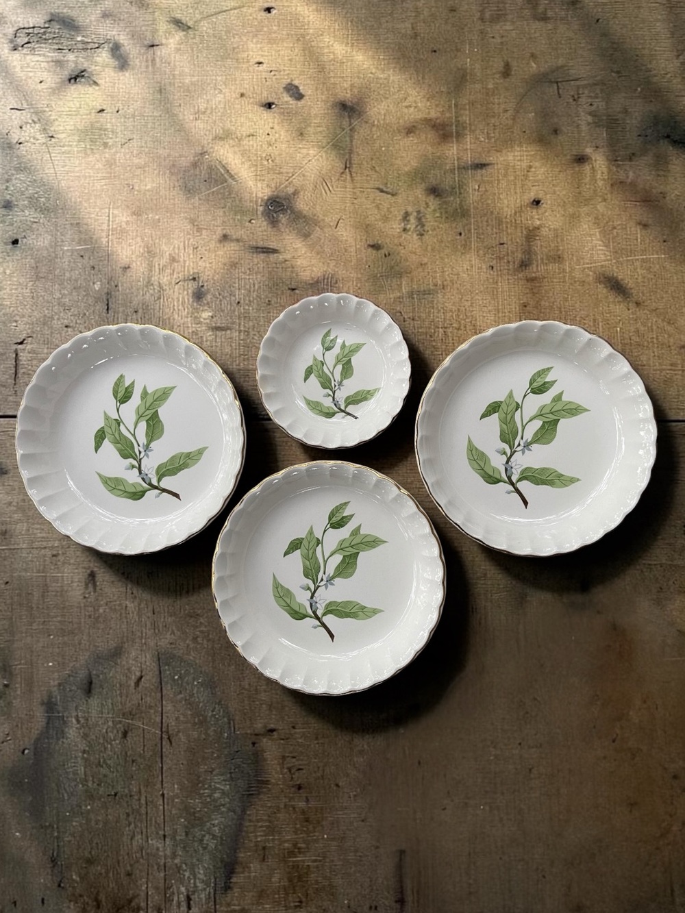 MidCentury W.S.George Bolero Green Valley Gray Flower Cereal Dessert/Sauce Bowls
